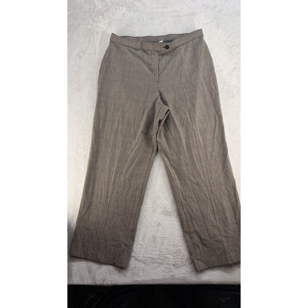 Kim Rogers Dress Pants Women's 14 Brown Plaid Straight Leg Preppy